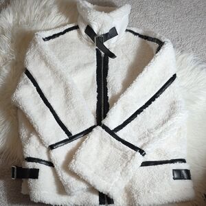 Women's White and Black Faux Shearling Jacket
